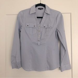 Premise Half Button Blue White Stripes Long Sleeves Convertible Top Shirt PS